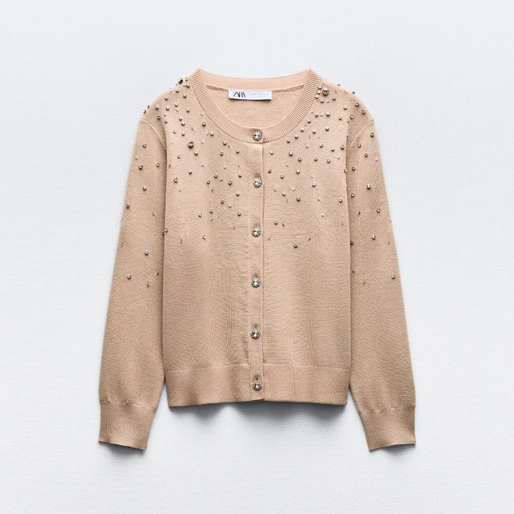 ZARA NWT BEADED RHINESTONE KNIT CARDIGAN